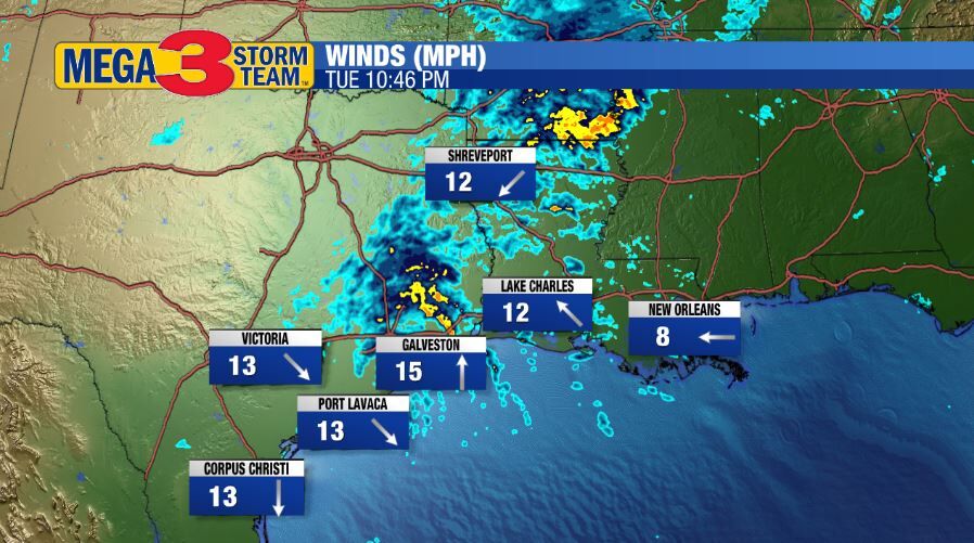 Winds near Post Tropical Low Beta Tuesday Evening